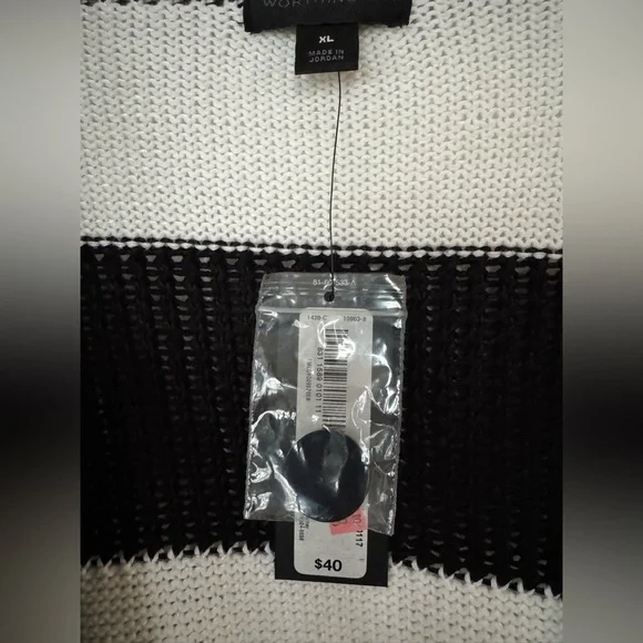 Worthington Black and White Striped Short-Sleeve Cardigan XL NEW - Picture 5 of 5